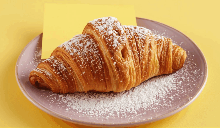 Croissant auf Teller als Belohnung im Job bei Stress - Stressessen www.simply-good-coaching.de